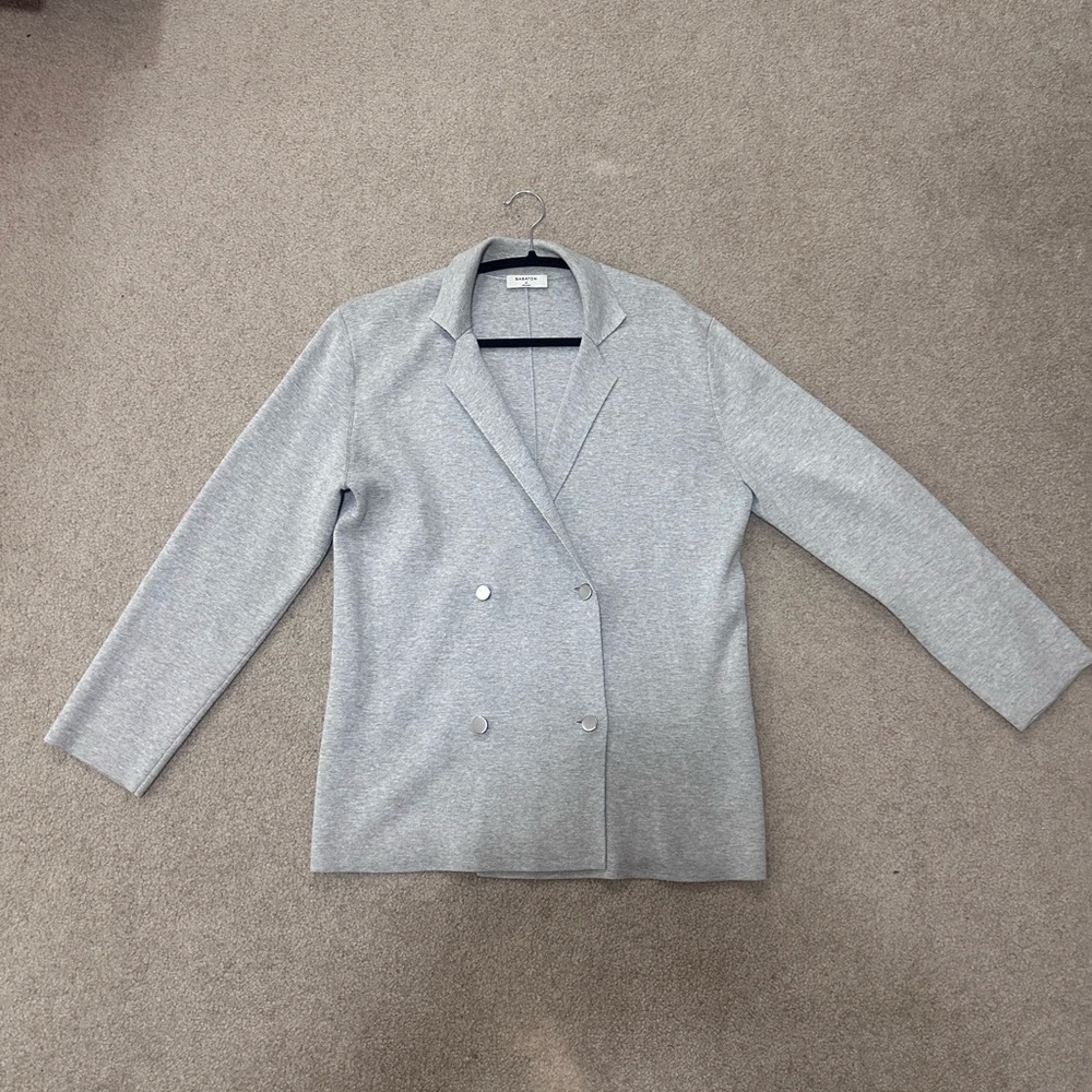 Babaton Light Grey Double-Breasted Blazer Jacket